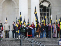 The Parade arrives at the steps of the National Museum of Wales